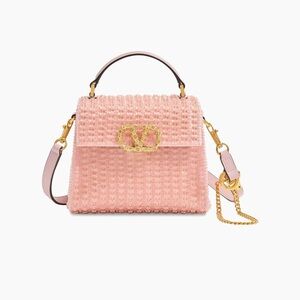 Valentino Garavani Pink and Gold Crossbody Bag with Croc-Embossed Texture